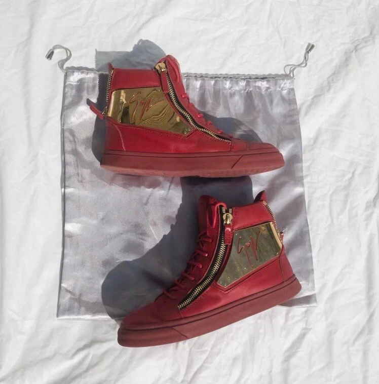 Giuseppe Zanotti Red Metal Plated Leather High Top Sneakers Size