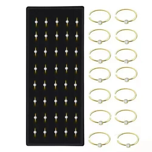 JUEGO DE CAJA DE ACERO QUIRÚRGICO ANILLOS NARIZ 40 ORO PLATA CRISTAL NARIZ TACHUELA ANILLO DIAMANTE - Imagen 10 de 14