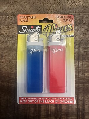 Scripto Views Adjustable Flame Pocket Lighters 2 Count Set Lot Bundle Visible