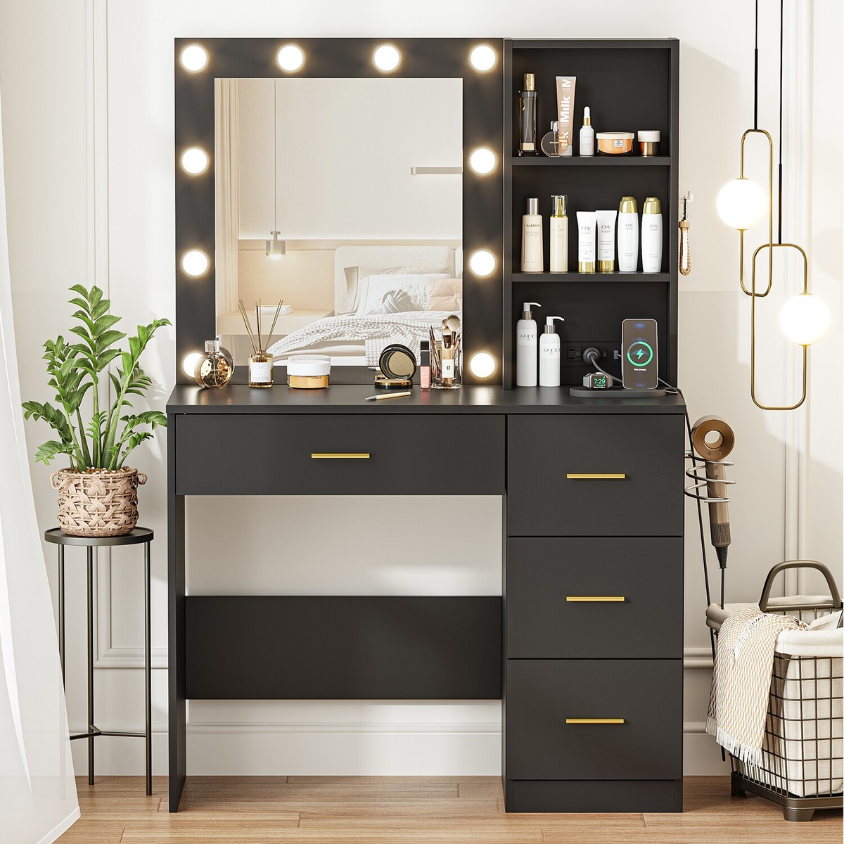 Makeup Vanity Desk Dressing Table w/ Mirror & Lights 4