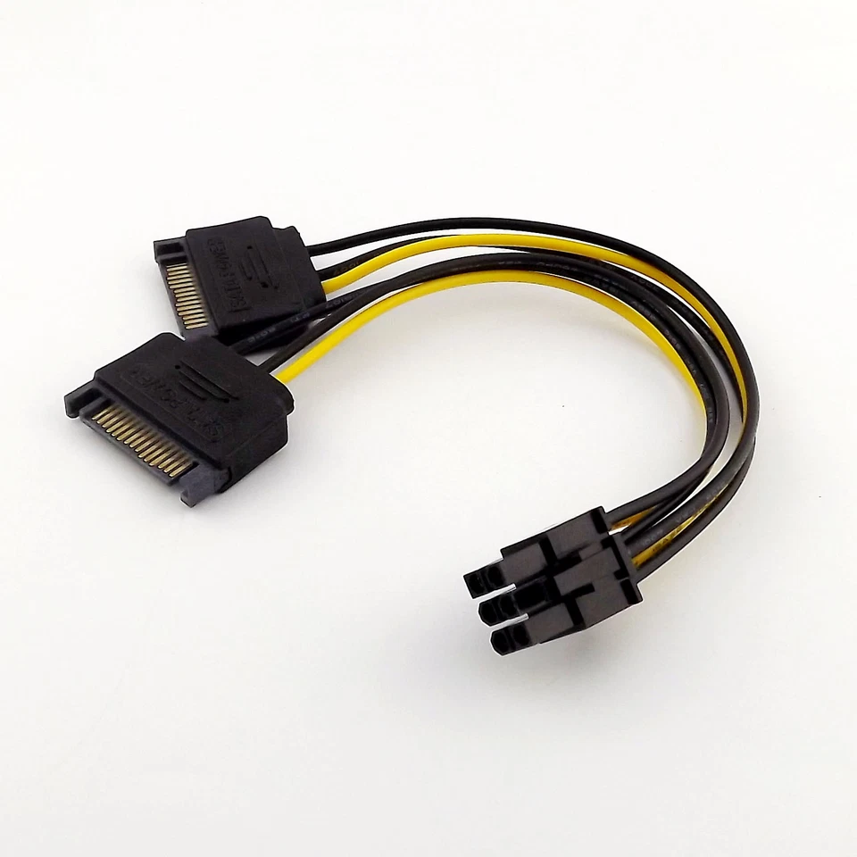 20cm Dual SATA 15 Pin Male to PCI-E 6 Pin Female Video Card Power Adapter Cable - Image 2 of 4