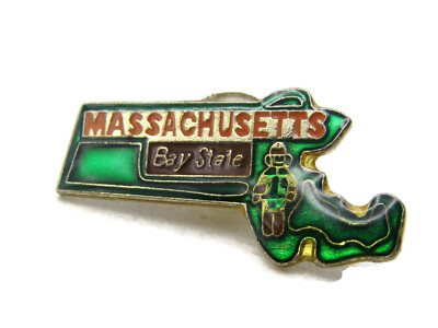 Vintage Massachusetts State Shape Pin Enamel Gold Tone Bay State Minuteman