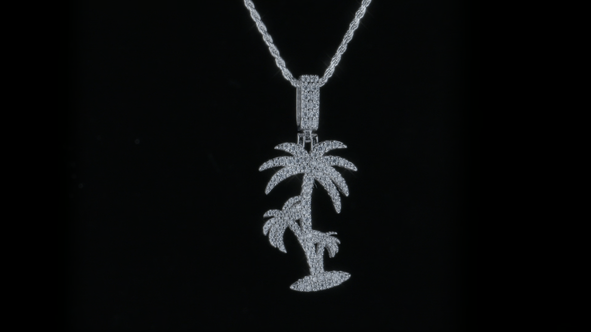 MOISSANITE Real 925 Silver Gold Palm Tree Necklace Pendant