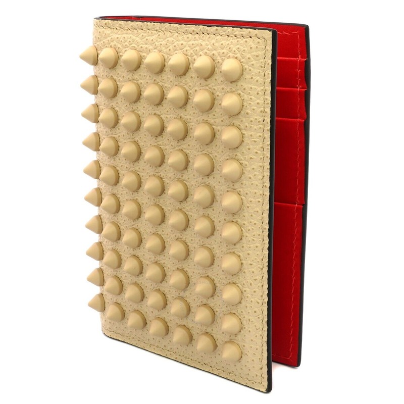 100% AUTHENTIC NEW MEN CHRISTIAN LOUBOUTIN SIFNOS SPIKE BEIGE WALLET