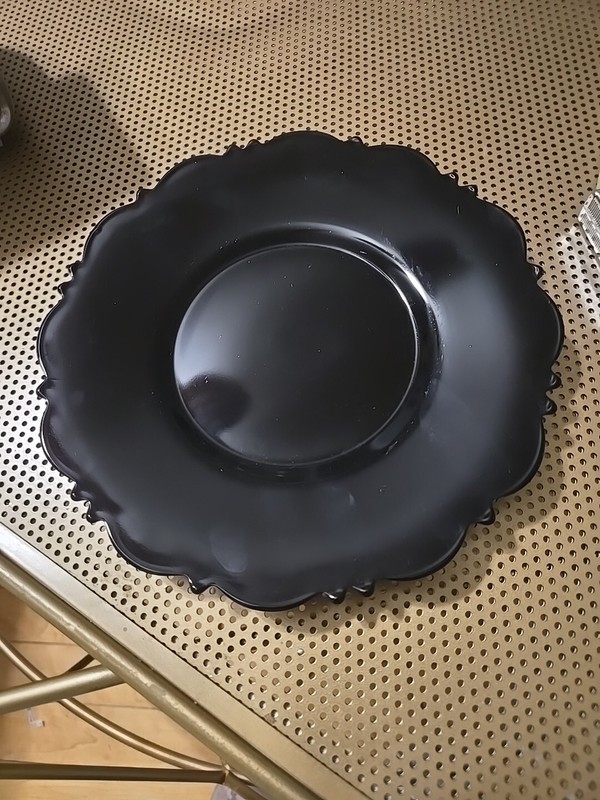 Mt Pleasant Black Glass 8 inch  Round Luncheon Lunch Plate, L E Smith  #JJ95