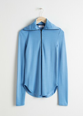 & Other Stories Micro Knit Polo Light Blue Turtleneck Size M