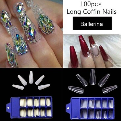 100Pcs False Nail Tips Ballerina Full Cover Long Coffin Fake Nails DIY Manicure