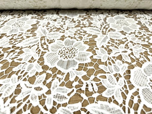 Cutwork Lace Couture Dress Fabric With Border, Per Metre - Floral - Ivory - Picture 3 of 5