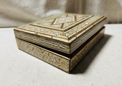 Vintage Micro Mosaic Inlay Wooden Box/Bone/Syria/Egypt/Circa1960/Islamic Art/MOP