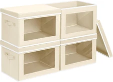 Storage Bins Closet Storage-Bins with Lid, Stackable Storage Bins,beige Set of 4