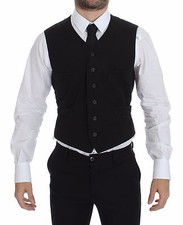 DOLCE & GABBANA Vest Waistcoat Black Flax Cotton Dress IT50/ US40 / L RRP $420