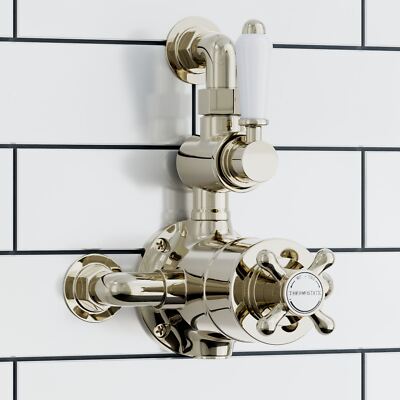 Doppel Duschventil Wasserhahn Downton Wandbogen Thermostat Englisch Gold ENKI T110