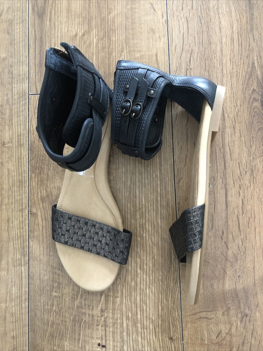 UGG ZOE II Women's Sandals Size Uk Black LEATHER Ankle Strap