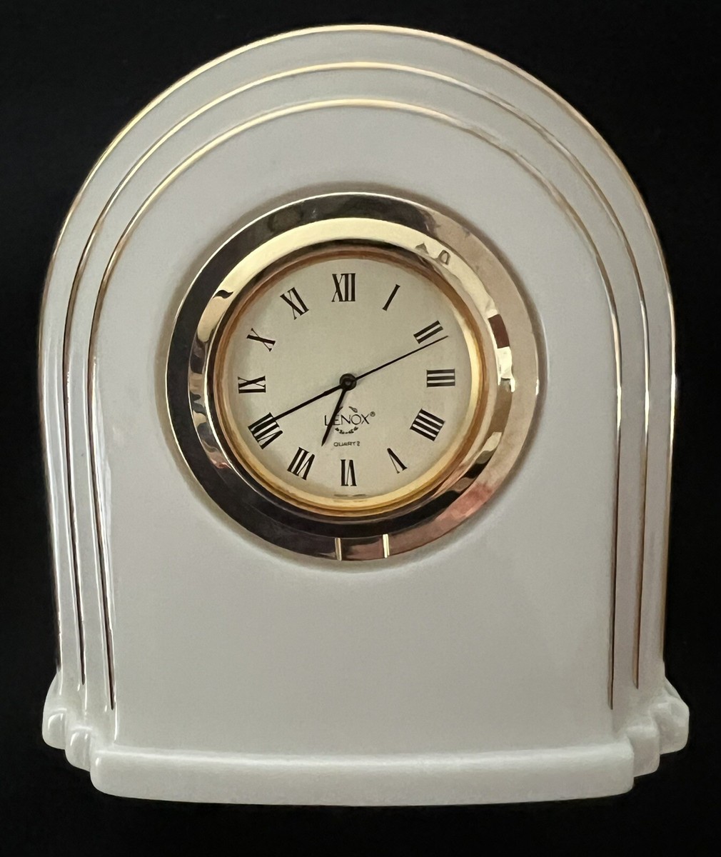 Lenox Eternal Desk Clock~Porcelain w/Gold Trim~Art Deco Style~New