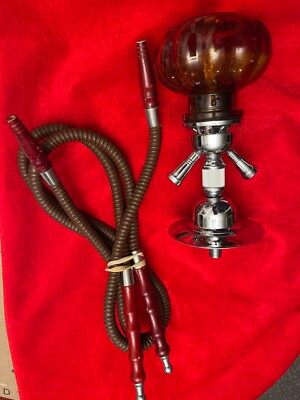 11'' Premium 2 Hose Hookah Set Mini Pumpkin Glass Smoking Water Pipe Vase Red