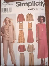 SIMPLICITY 5463, MISSES'  PANTS, TOPS, SKIRT, TANK TOP & JACKET SZ 10-18 UC/FF