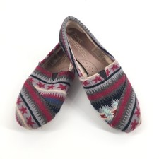 Toms Knit Slip On Lined Ballet Flats 7 Womens Red Gray Blue Loafers Fuzzy