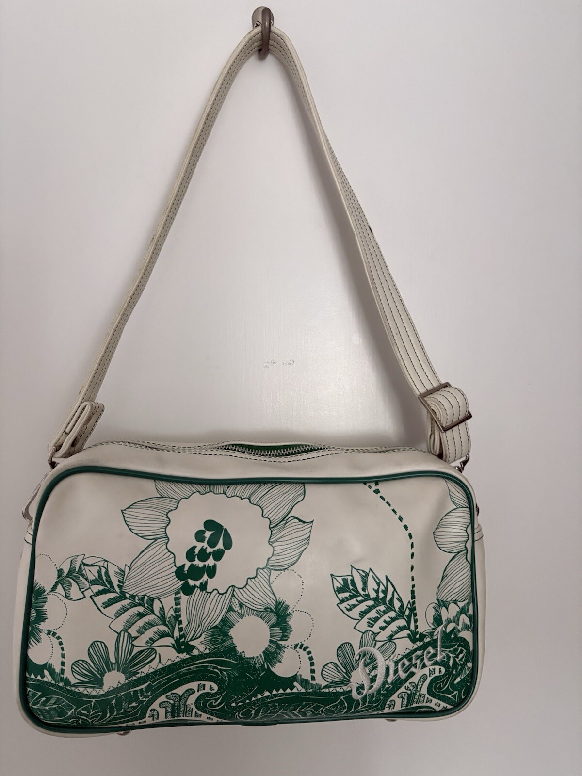 DIESEL 90's Y2K Vintage PU leather Cream Green Archi… - Gem
