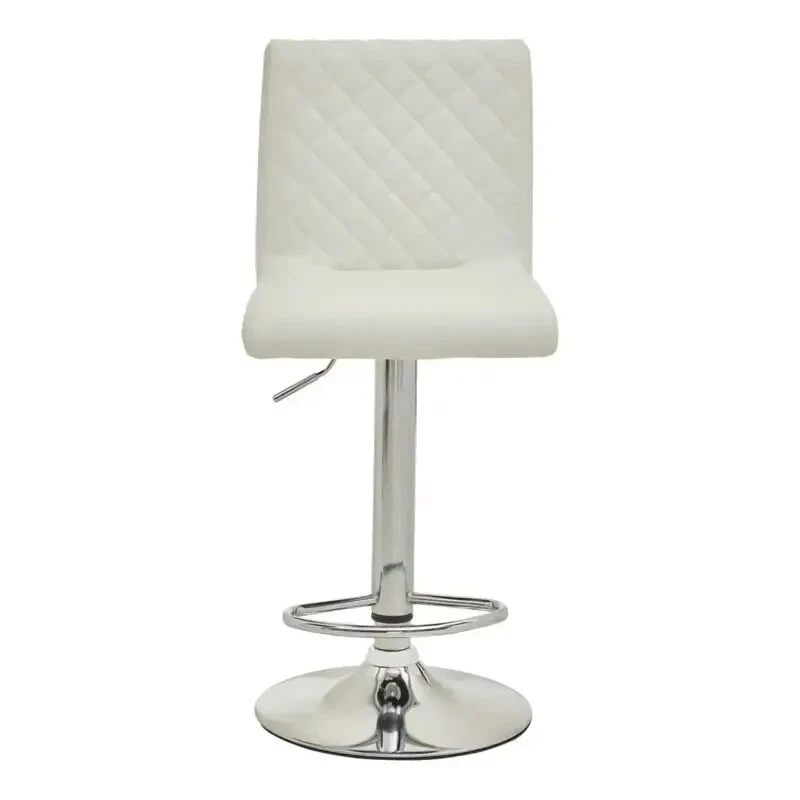 White Chrome Bar Stool Swivel Adjustable PU Leather Kitchen Island Chair - Image 2 of 4