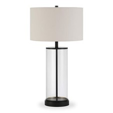 Henn Hart 28" Tall Table Lamp with Fabric Shade in Blackened Bronze/White, La...