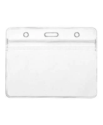 Horizontal Clear ID Badge Card Plastic Pocket Holder Double Sided Pass Pouch UK