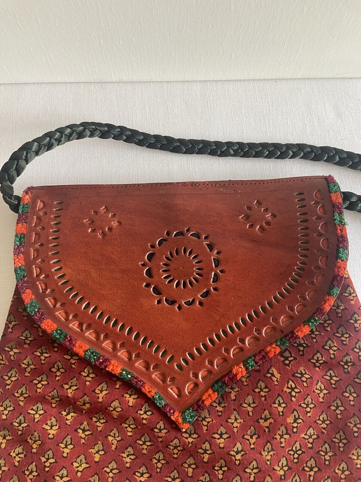 Fabindia Wms Handbag Purse Silk & Leather Braided… - image 11