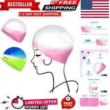 2 pcs Kids Swim Cap Silicone Swimming Cap Boys Girls Age 3-12 Cover Ears