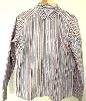 Beautiful Charles Vögele cotton mix stretch blouse size L / 44 beige brown blue