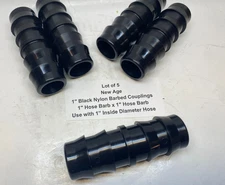 (Qty 5) New Age 1" Black Nylon Barbed Coupling (1" Hose Barb x 1" Hose Barb)