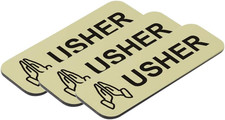 Usher 1 X 3 Name Tag/Badge, Brushed Gold, Praying Hands 3 Pack 