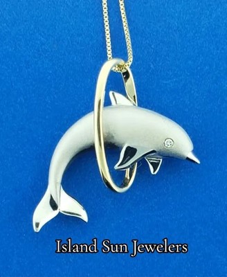 Alamea Delphin Creolen Anhänger, Sterlingsilber & 14 Karat Gold