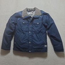 VTG 80s The North Face Sierra Down Jacket Made USA Blue Corduroy Collar Size Med