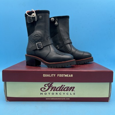 Indian Motorcycle Women's Short Engineer Boots Black Leather Biker