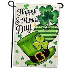 Happy St Patrick'S Day Garden Flag 12 18 Double Sided Shamrocks Garden Flag