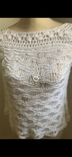 stricktop damen weiß ärmellos Rüschen Rund...