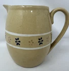 Antique Hull American Yellow Ware Slip Dot Floral Bands Pitcher 6"