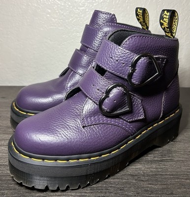 Dr. Doc Martens Devon Purple Hearts Leather Platform Chunky Boots