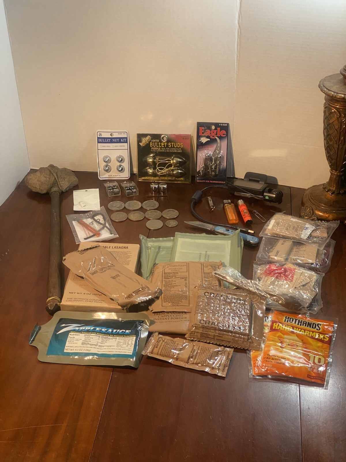 Collectors Junk Drawer Lot Vintage Coins Knife Ottawa Indian Bullet Lights MRE