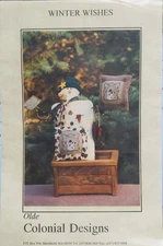 Olde Colonial Designs WINTER WISHES Snowman Cross Stitch Chart w/ Finishing Kit