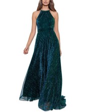 Betsy Adam Metallic Green Halter Gown 3404 Size 4