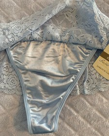 Vtg Glossy Secret Treasures 2nd Skin Satin Lace Skirted Thong Panties XL 8  NWT