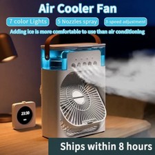 3 in 1 Portable Humidifier Air Conditioner Cooler Mini Fan 7 Color LED Light