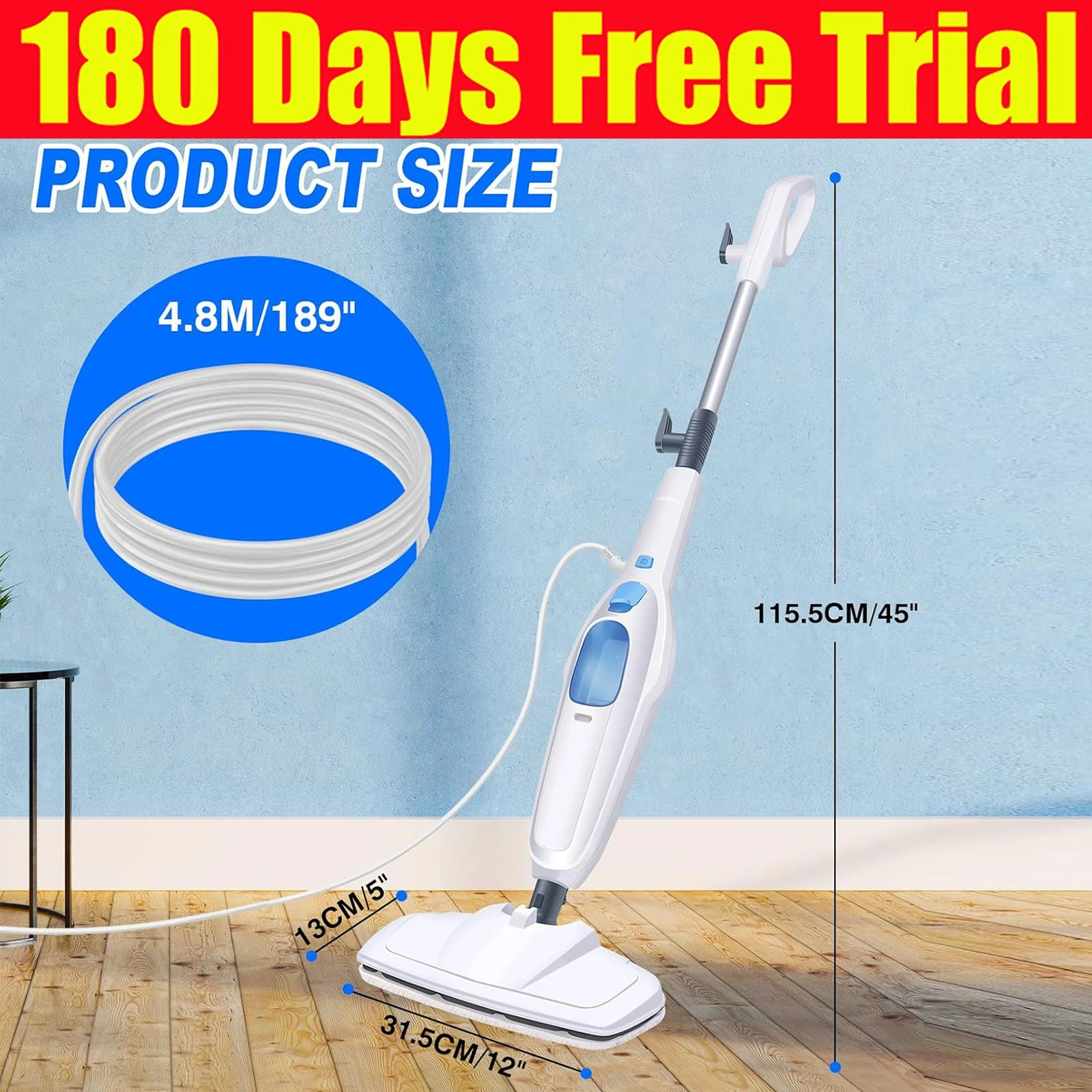 Upright Steam Mop 3500W All In 1 Floor Cleaner Carpet Washer Hand-held Steamer