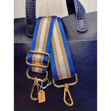 Crossbody Purse Strap Striped Blue Gold White Bag Strap Guitar Strap NEW