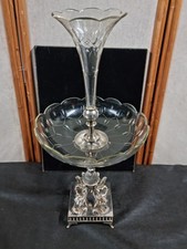Epergne silver plate cut glass crystal centre piece, mystical creature design
