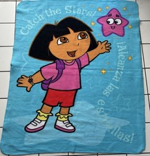 Nickelodeon Dora the Explorer Fleece Blanket Blue Kids Cartoon Star Washable