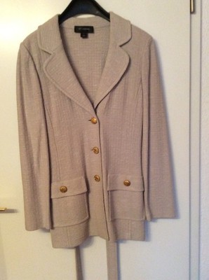 St. John Damen Jacke mit Bindegürtel  beige  US-Größe 8 = Größe 40
