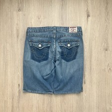 True Religion Cutoff Denim Shorts 34 Joey Super T Flap Pocket Jean USA Made Y2K