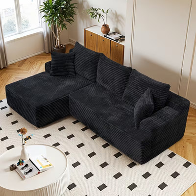 96''Frameless Boneless Soft Sofa,Cloud Sectional Couch With L-Shaped Chaise Black
