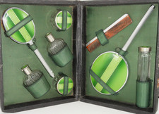 Vintage Art Deco Vanity Set Ladies Travel 8 Pc w/Original Case Green